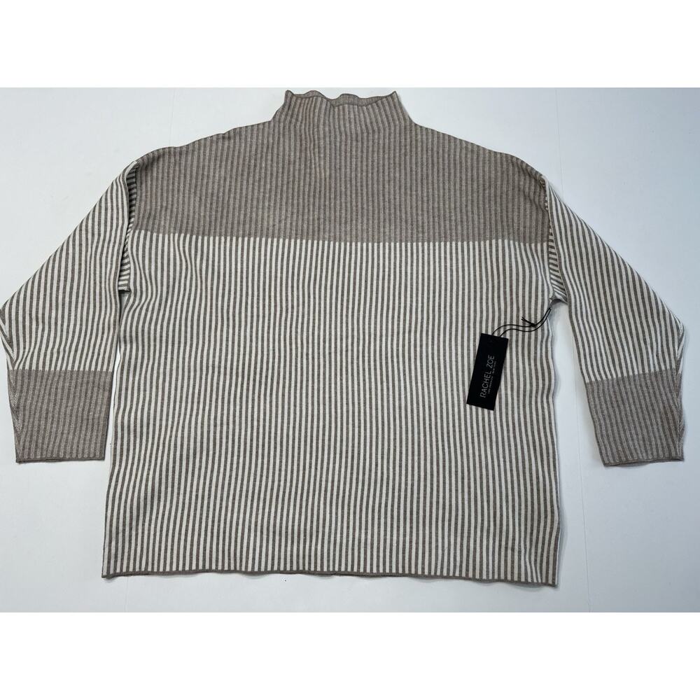 Rachel Zoe Striped Beige Khaki Mock Neck Sweater Size 1X XL NEW NWT